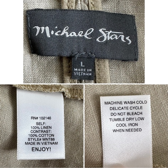 Michael Stars 100% Linen Tan Military Fully Zip Vest Jackets, Sz Large - Picture 11 of 12